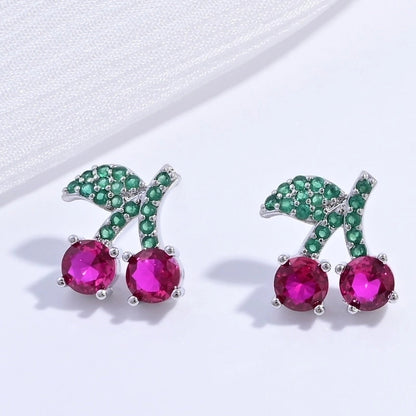 1 Pair Casual Sweet Minimalist Ice Cream Cherry Pineapple Enamel Copper Zircon 18K Gold Plated Ear Studs