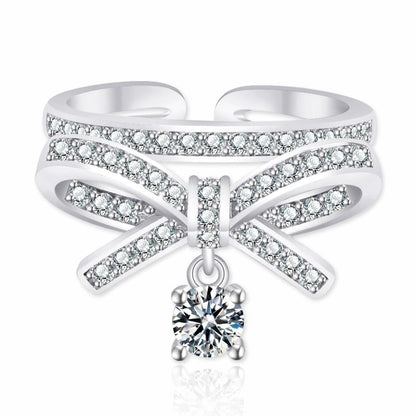 Minimalist Solid Color Copper Plating Inlay Artificial Diamond Rings 1 Piece