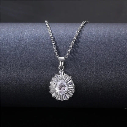 Stainless Steel Titanium Steel White Gold Plated Minimalist Plating Inlay Water Droplets Flower Zircon Pendant Necklace