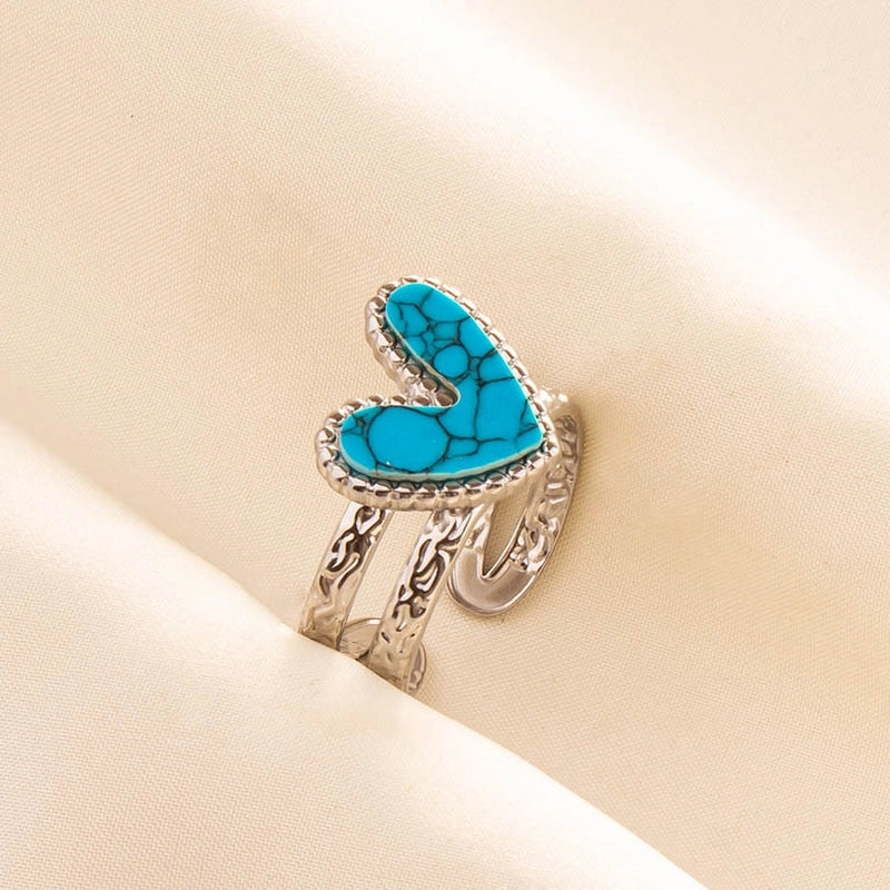 304 Stainless Steel Minimalist Inlay Heart Shape Artificial Gemstones Rings