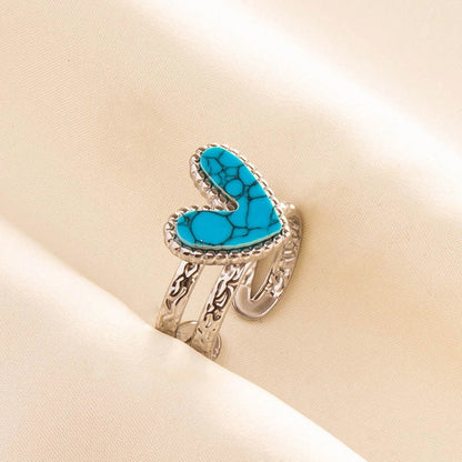 304 Stainless Steel Minimalist Inlay Heart Shape Artificial Gemstones Rings