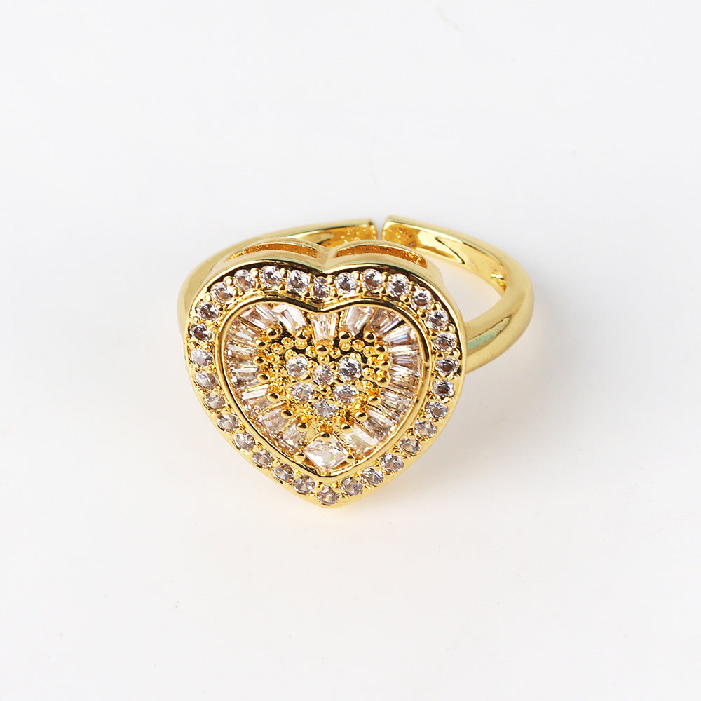 Moderate Luxury Women Fan-Shape Square Heart Circle Gold Plated Copper Rings