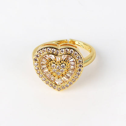 Moderate Luxury Women Fan-Shape Square Heart Circle Gold Plated Copper Rings