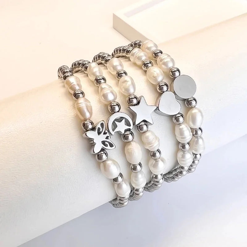 Sweet Star Heart Shape Butterfly Stainless Steel Beaded Plating Bracelets
