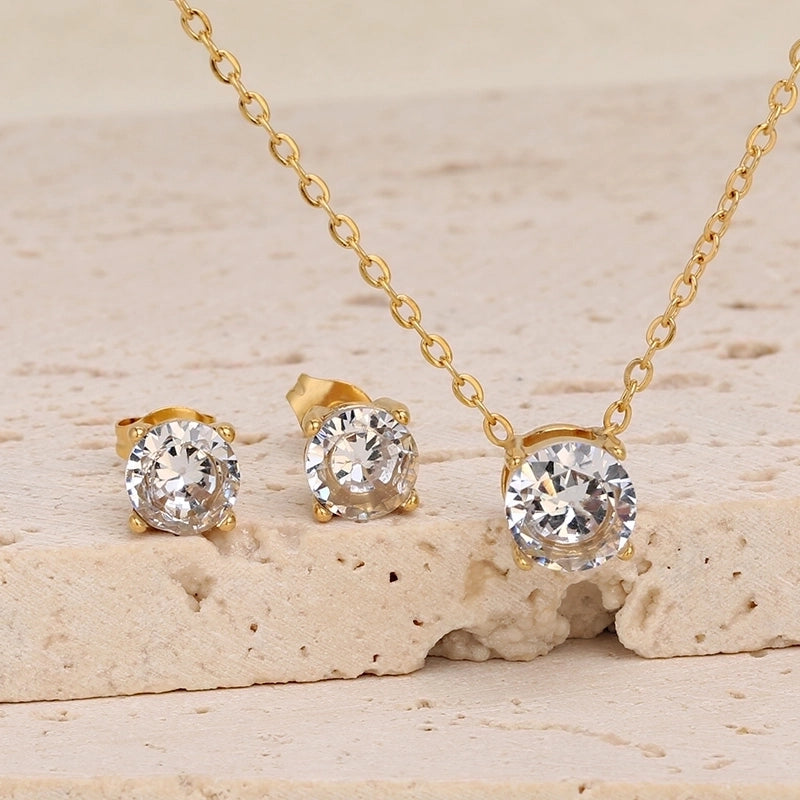 3 Pieces Minimalist IG Style Geometric 304 Stainless Steel Zircon Inlay Stainless Steel Jewelry Sets