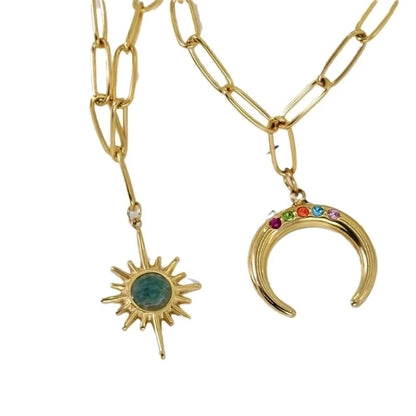 2 Pieces Minimalist Geometric Titanium Steel 14K Gold Plated Pendant Necklace