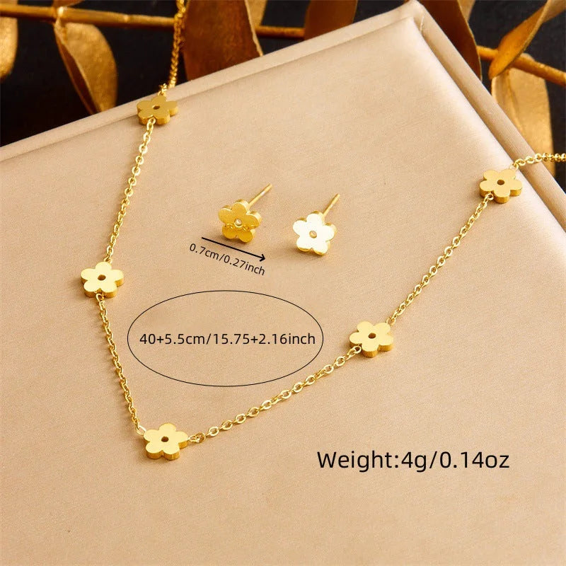 Women Fashion Flower Plant Stainless Steel Electroplating Jewelry Sets