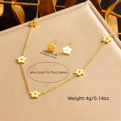 Women Fashion Flower Plant Stainless Steel Electroplating Jewelry Sets