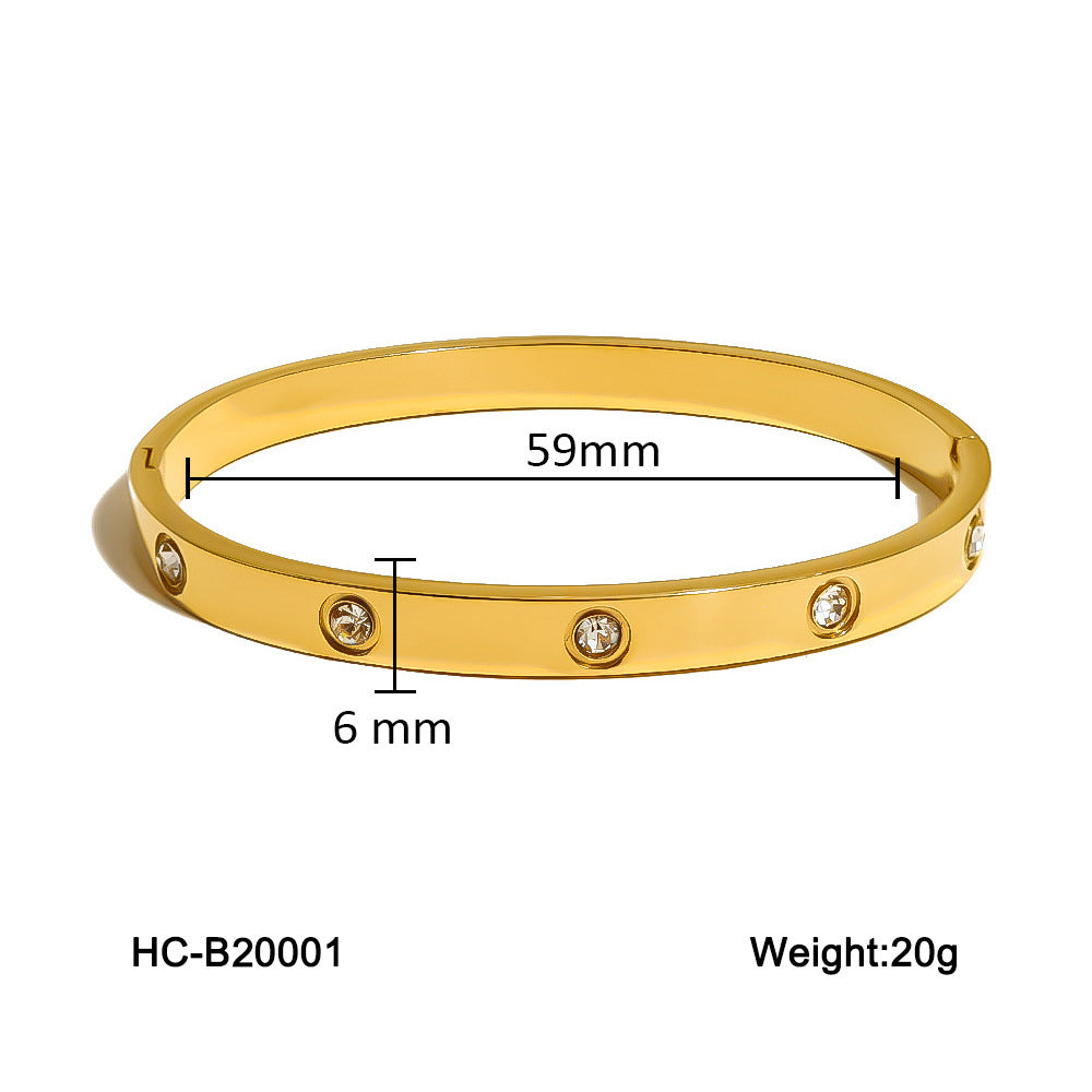IG Style Inlay Round Stainless Steel Zircon PVD 18K Gold Bangle