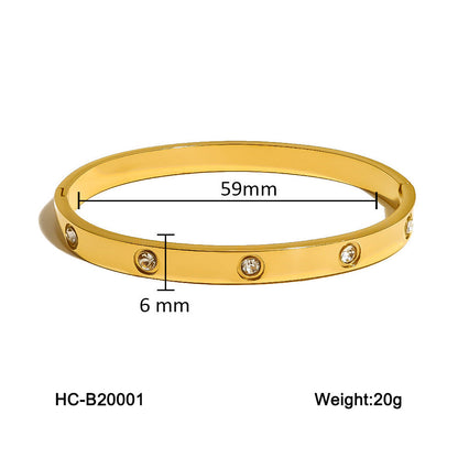 IG Style Round Stainless Steel Diamond Inlay Bangles