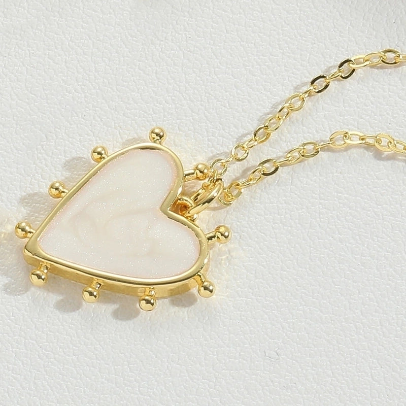 Vintage Style Minimalist Commute Heart Shape Copper Enamel 14K Gold Plated Pendant Necklace