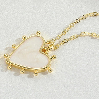 Vintage Style Minimalist Commute Heart Shape Copper Enamel 14K Gold Plated Pendant Necklace