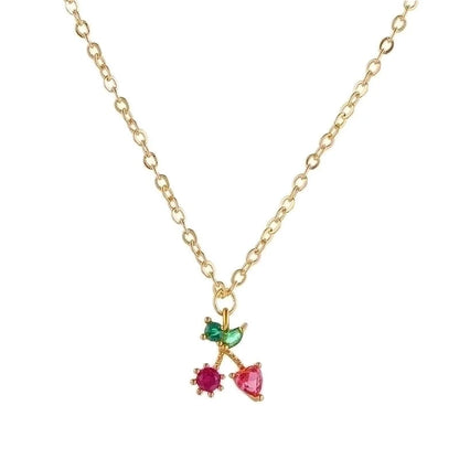 Cherry Peach Tropical Fruit Pendant Copper Inlaid Zircon Necklace