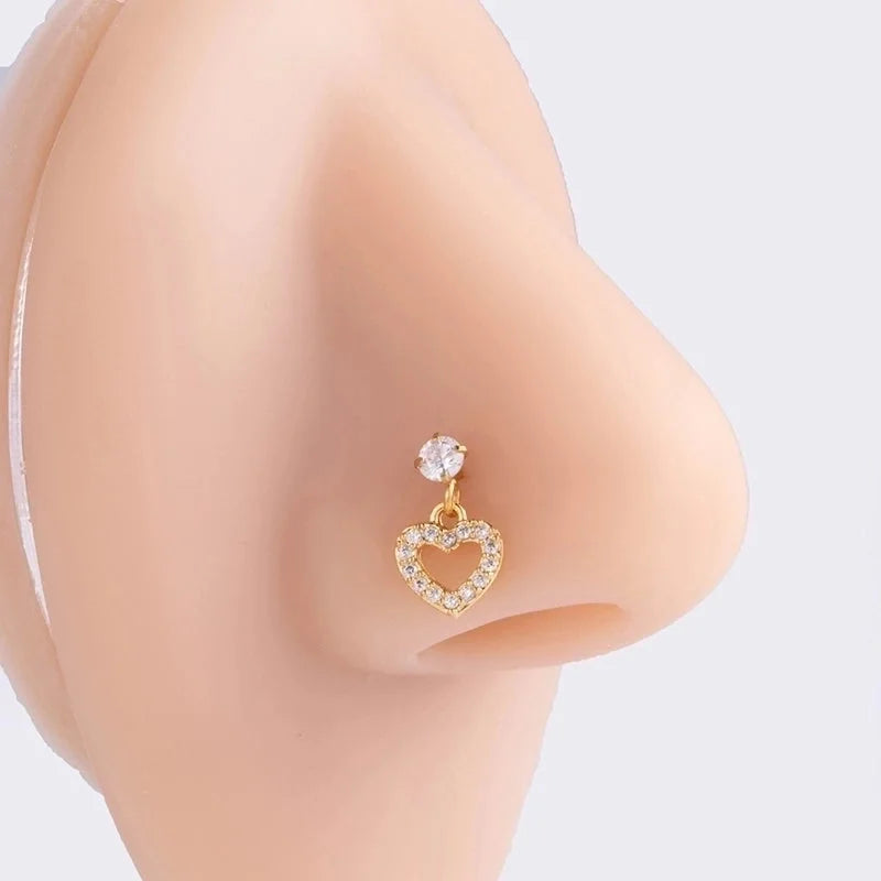 1 Piece Nose Rings & Studs Basic Classic Style Heart Shape Flower Butterfly 316L Stainless Steel Copper Plating Inlay Zircon