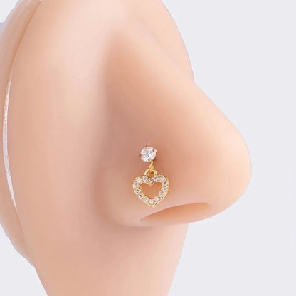 1 Piece Nose Rings & Studs Basic Classic Style Heart Shape Flower Butterfly 316L Stainless Steel Copper Plating Inlay Zircon