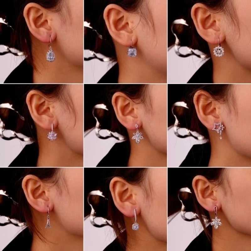 1 Pair Ig Style Minimalist Star Water Droplets Flower Plating Inlay Copper Zircon White Gold Plated Drop Earrings Ear Studs
