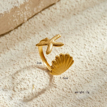 Marine Style Beach Minimalist Starfish Shell 304 Stainless Steel Open Rings