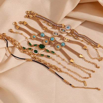 Women Fashion Round Stripe Geometric Stainless Steel 18K Gold Plated Bracelets