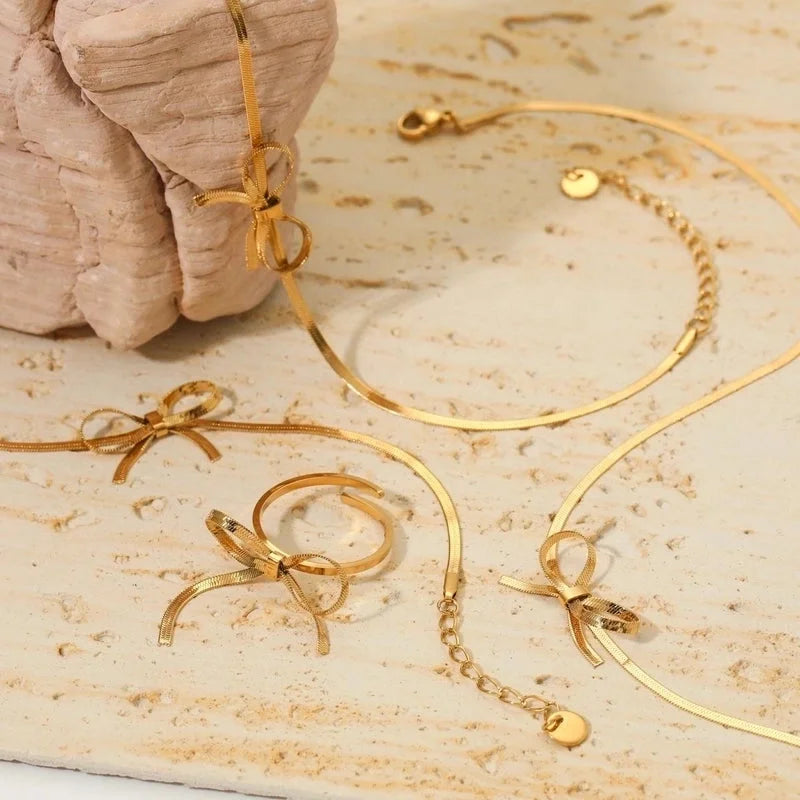 Casual Vacation Bow Knot 304 Stainless Steel 16K Gold Plated White Gold Plated Gold Plated Plating Bracelets Earrings Necklace