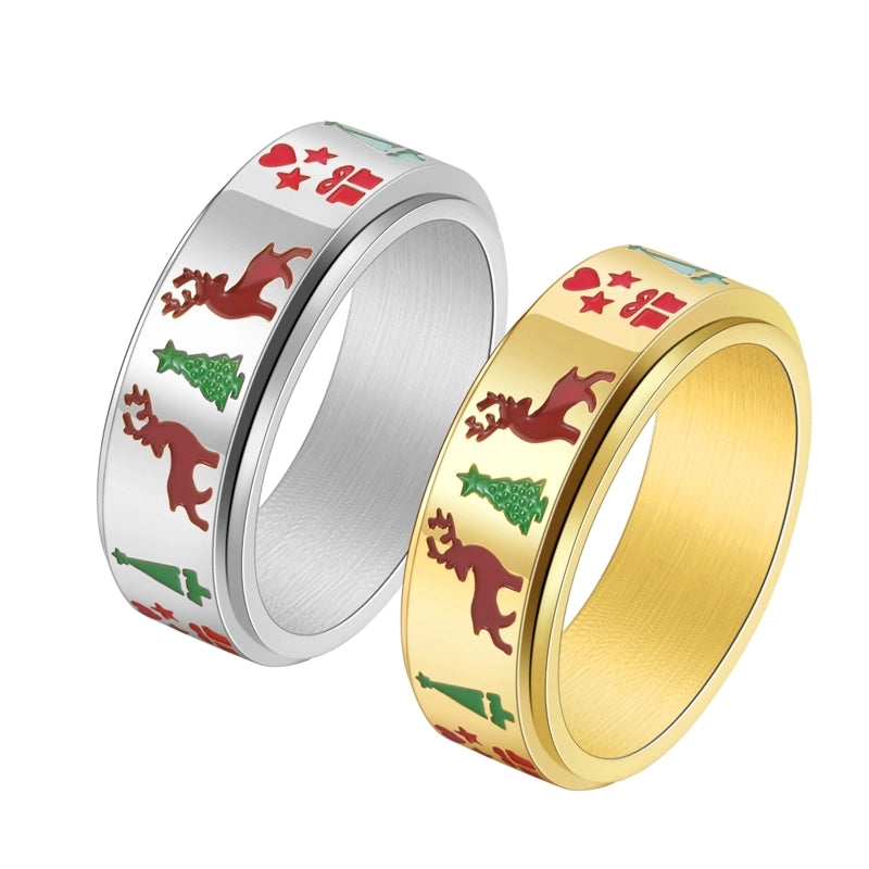 Basic Modern Style Classic Style Star Elk 304 Stainless Steel Stoving Varnish Plating 18K Gold Plated Christmas Unisex Anxiety Ring