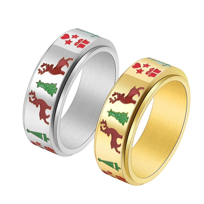 Basic Modern Style Classic Style Star Elk 304 Stainless Steel Stoving Varnish Plating 18K Gold Plated Christmas Unisex Anxiety Ring