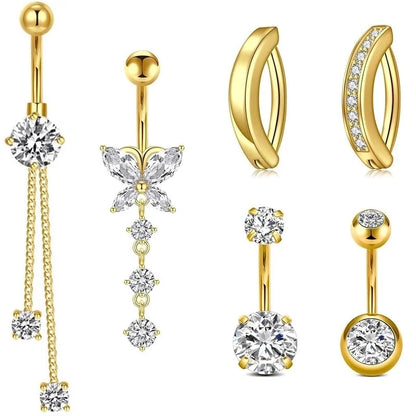 1 Piece 1 Set Belly Rings Minimalist Heart Shape 304 Stainless Steel Inlay Zircon