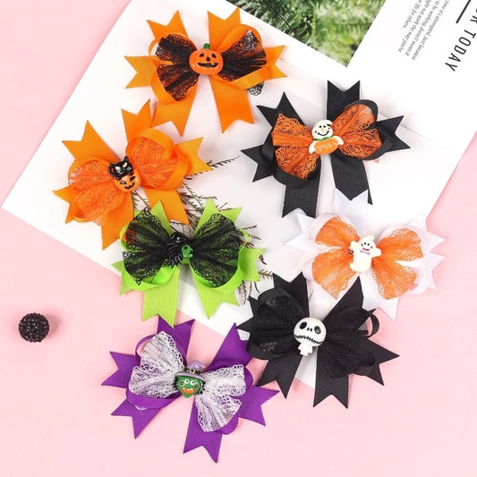 Halloween Cute Funny Kid'S Pumpkin Bow Knot Skull Alloy Hair Clip
