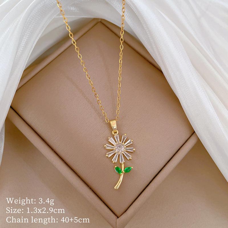 Minimalist Geometric Titanium Steel Diamond Inlay Necklaces
