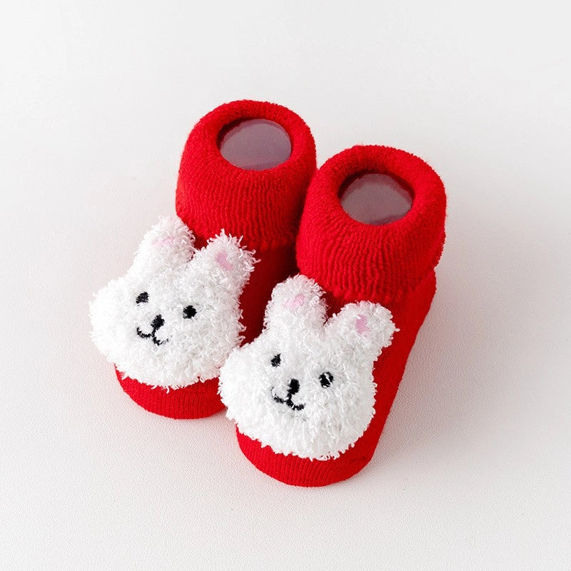 New Newborn Baby Socks Autumn And Winter A Cotton Red Terry Fleece-lined Thickened Non-slip Baby Christmas Floor Socks 1