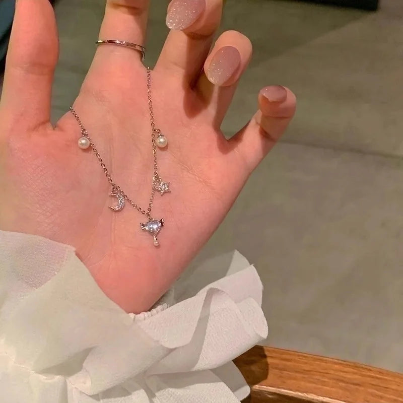 Elegant Lady Heart Shape Flower Bow Knot Titanium Steel Plating Inlay Rhinestones Bracelets