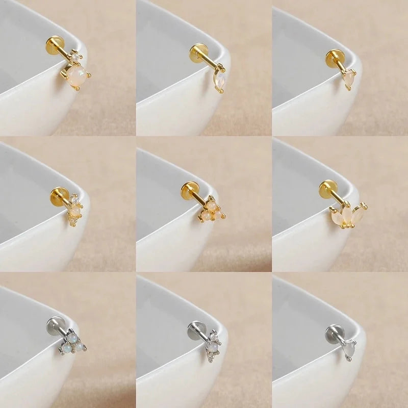 1 Piece Ear Cartilage Rings & Studs IG Style Minimalist Geometric Copper Inlay Gem Zircon Ear Cartilage Rings & Studs