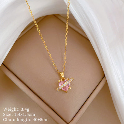Minimalist Geometric Titanium Steel Diamond Inlay Necklaces