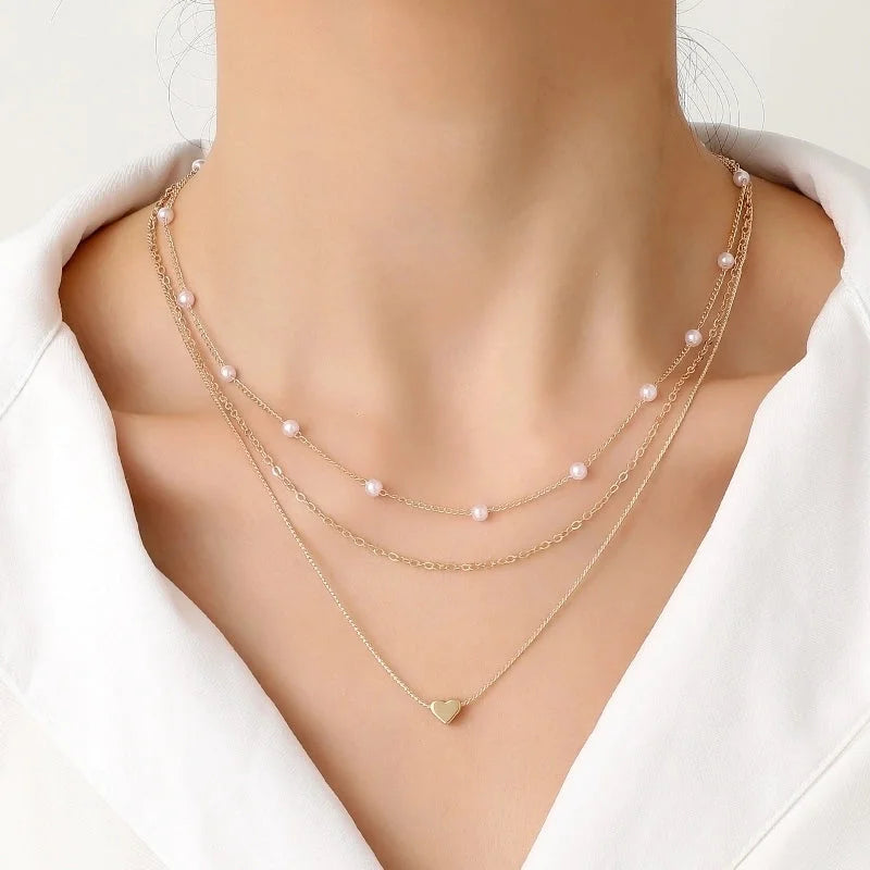 3 Pieces Copper Plating Heart Shape Bracelets Anklet Necklace