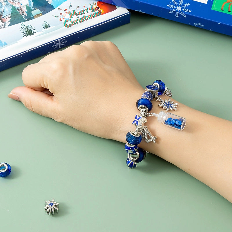 24 Grid Christmas Bracelet Blind Box Set Snowflake Drop Oil Beaded Bracelet Blue Glass Bottle Elderly Bell