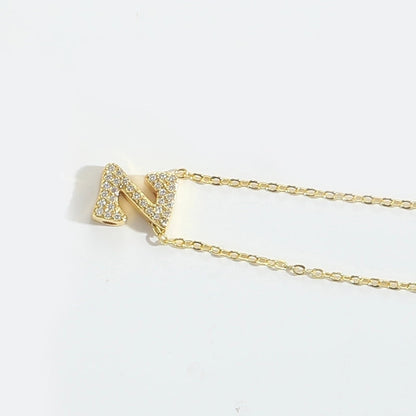 Copper 14K Gold Plated Vintage Style Minimalist Commute Inlay Letter Zircon Pendant Necklace