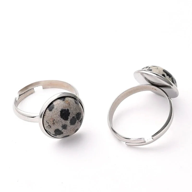 Casual Minimalist Round Spot Solid Color 304 Stainless Steel Natural Stone Opal Polishing Inlay Adjustable Ring