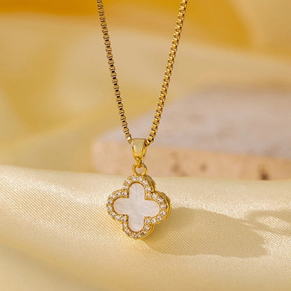 Titanium Steel Copper Plating Heart Shape Flower Bow Knot Pendant Necklace