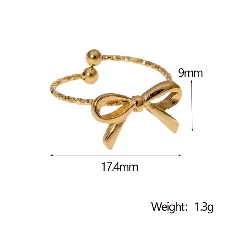 IG Style Minimalist Bow Knot 304 Stainless Steel 18K Gold Plated Open Rings