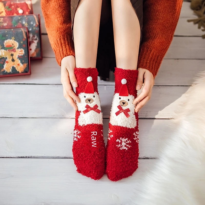 Autumn And Winter New Socks Women's Thickened Coral Velvet Christmas Socks Women's Mid-calf Floor Socks Three-dimensional Cartoon Sleep Socks