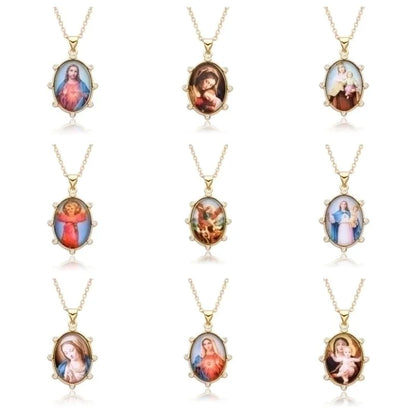2 Pieces Copper Retro Portrait Plating Inlay Zircon Pendant Necklace
