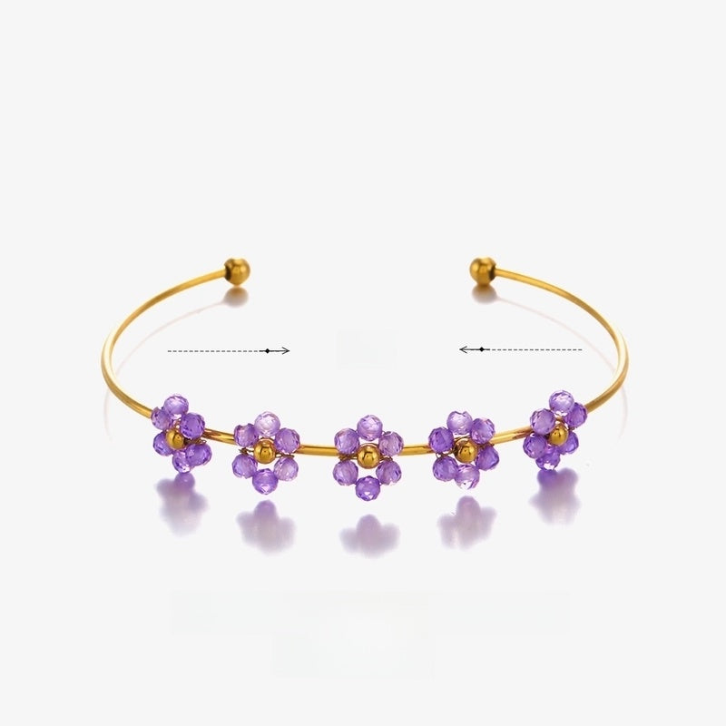 2 Pieces IG Style Flower 304 Stainless Steel 18K Gold Plated Zircon Bangle In Bulk