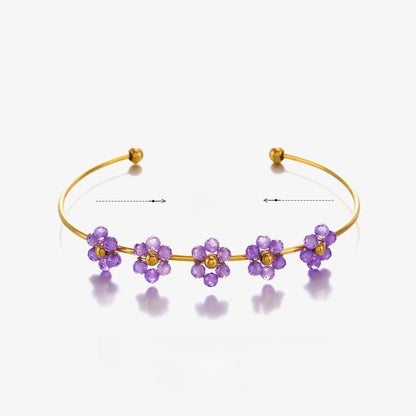 2 Pieces IG Style Flower 304 Stainless Steel 18K Gold Plated Zircon Bangle In Bulk