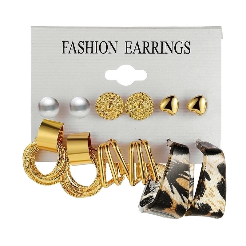 Retro Round Alloy Plating Artificial Pearls Women\'s Earrings Ear Studs 6-piece Set