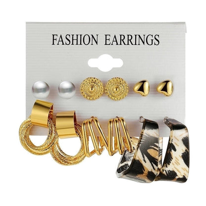 Retro Round Alloy Plating Artificial Pearls Women\'s Earrings Ear Studs 6-piece Set