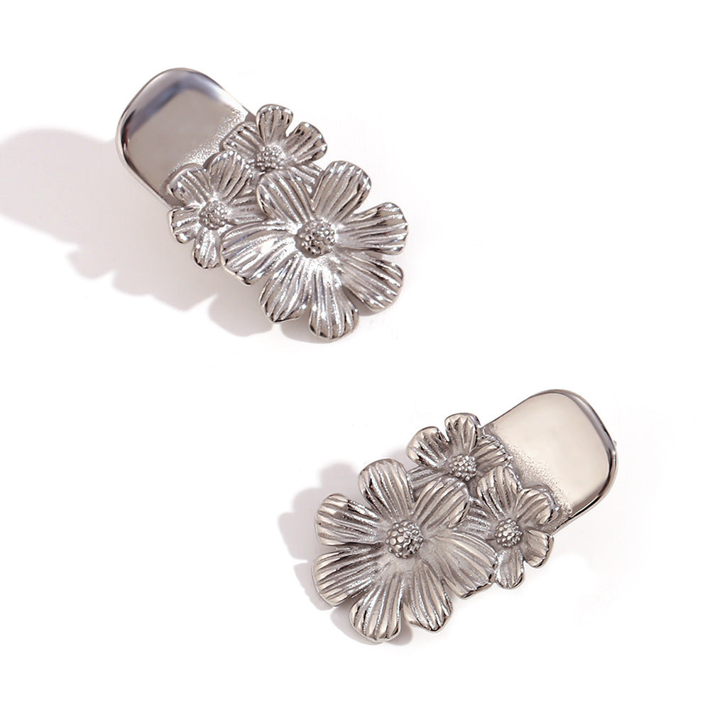 Fashion Round Circle Geometric Heart Stainless Steel 18K Gold Plated Earrings