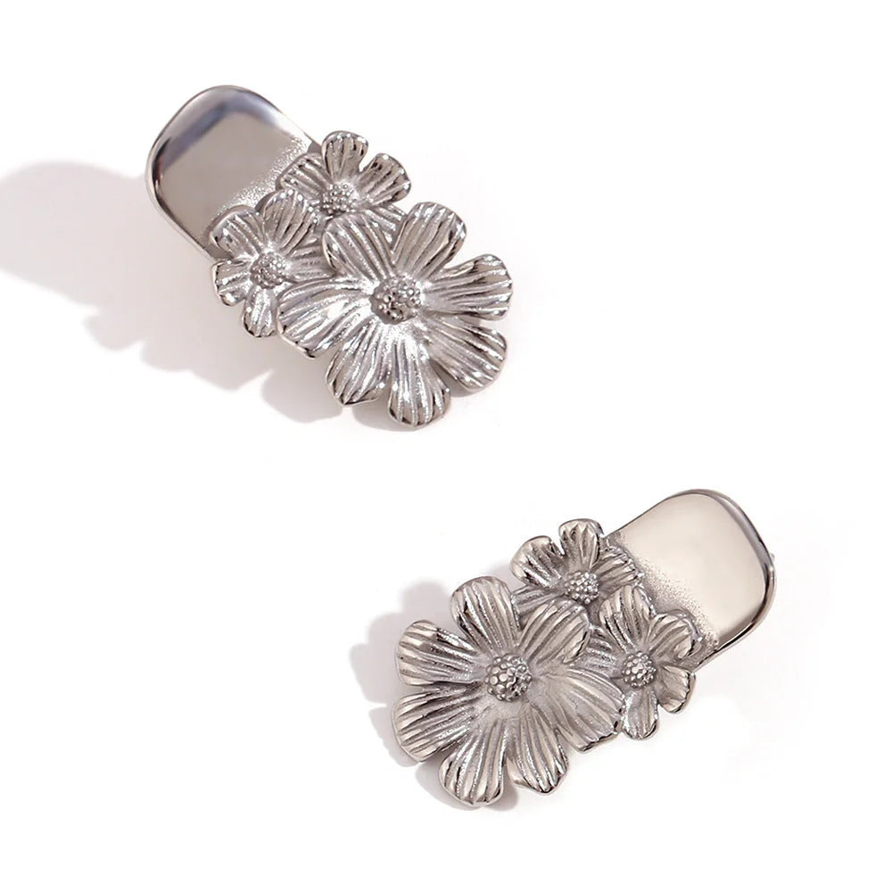 Fashion Round Circle Geometric Heart Stainless Steel 18K Gold Plated Earrings