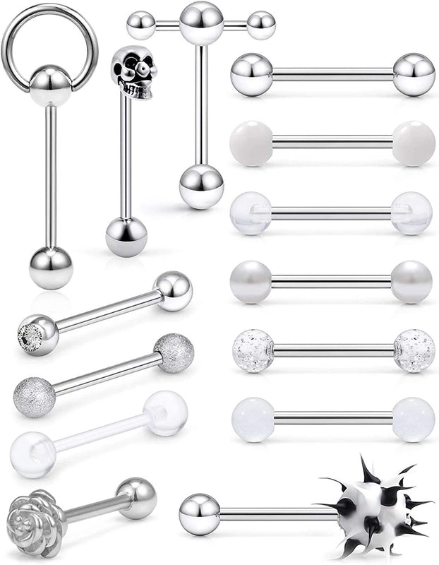 1 Set Tongue Rings Minimalist Classic Style Solid Color 304 Stainless Steel Plating Tongue Rings
