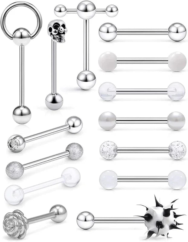 1 Set Tongue Rings Minimalist Classic Style Solid Color 304 Stainless Steel Plating Tongue Rings