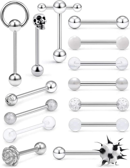 1 Set Tongue Rings Minimalist Classic Style Solid Color 304 Stainless Steel Plating Tongue Rings