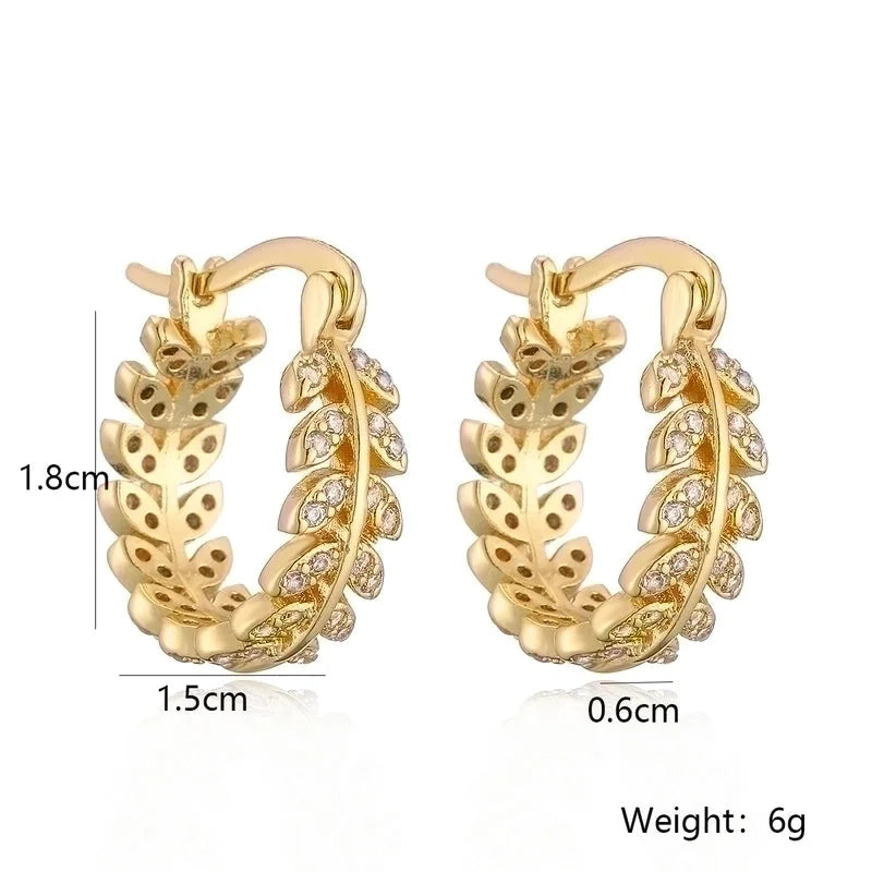 1 Pair Minimalist Geometric Leaves Plating Inlay Copper Zircon 18k Gold Plated Hoop Earrings